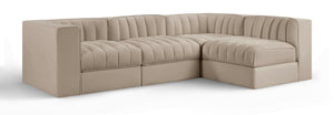 Meridian Furniture Rummi Velvet Modular Sectional with Channel Tufting for Modern Living Spaces 660Beige-Sec4B