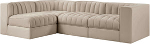 Meridian Furniture Rummi Velvet Modular Sectional with Channel Tufting for Modern Living Spaces 660Beige-Sec4B