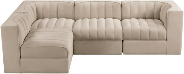 Meridian Furniture Rummi Velvet Modular Sectional with Channel Tufting for Modern Living Spaces 660Beige-Sec4B