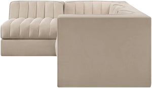 Meridian Furniture Rummi Velvet Modular Sectional with Channel Tufting for Modern Living Spaces 660Beige-Sec4B