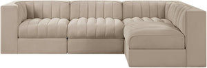 Meridian Furniture Rummi Velvet Modular Sectional with Channel Tufting for Modern Living Spaces 660Beige-Sec4B