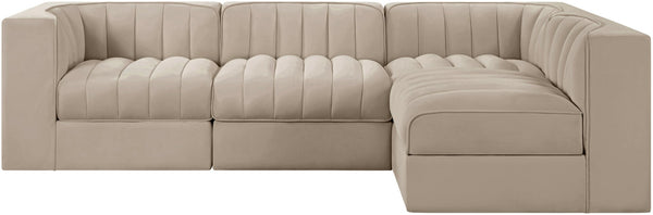 Meridian Furniture Rummi Velvet Modular Sectional with Channel Tufting for Modern Living Spaces 660Beige-Sec4B
