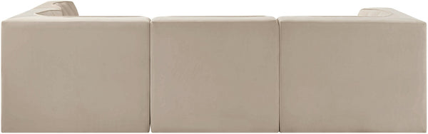 Meridian Furniture Rummi Velvet Modular Sectional with Channel Tufting for Modern Living Spaces 660Beige-Sec4B