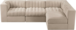 Meridian Furniture Rummi Velvet Modular Sectional with Channel Tufting for Modern Living Spaces 660Beige-Sec4B
