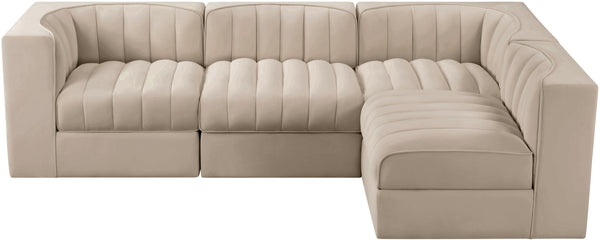 Meridian Furniture Rummi Velvet Modular Sectional with Channel Tufting for Modern Living Spaces 660Beige-Sec4B