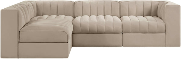Meridian Furniture Rummi Velvet Modular Sectional with Channel Tufting for Modern Living Spaces 660Beige-Sec4B