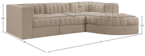 Meridian Furniture Rummi Four Piece Modular Sectional Velvet Performance Fabric Channel Tufted Sofa 660Beige-Sec4C