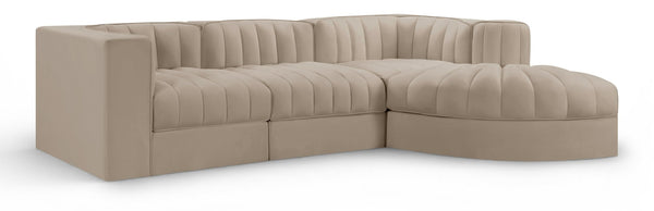 Meridian Furniture Rummi Four Piece Modular Sectional Velvet Performance Fabric Channel Tufted Sofa 660Beige-Sec4C