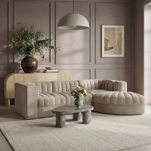 Meridian Furniture Rummi Four Piece Modular Sectional Velvet Performance Fabric Channel Tufted Sofa 660Beige-Sec4C