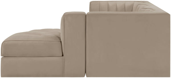 Meridian Furniture Rummi Four Piece Modular Sectional Velvet Performance Fabric Channel Tufted Sofa 660Beige-Sec4C