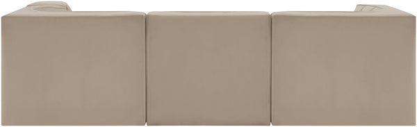 Meridian Furniture Rummi Four Piece Modular Sectional Velvet Performance Fabric Channel Tufted Sofa 660Beige-Sec4C