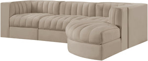 Meridian Furniture Rummi Four Piece Modular Sectional Velvet Performance Fabric Channel Tufted Sofa 660Beige-Sec4C