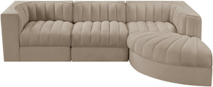 Meridian Furniture Rummi Four Piece Modular Sectional Velvet Performance Fabric Channel Tufted Sofa 660Beige-Sec4C