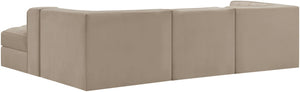 Meridian Furniture Rummi Four Piece Modular Sectional Velvet Performance Fabric Channel Tufted Sofa 660Beige-Sec4C