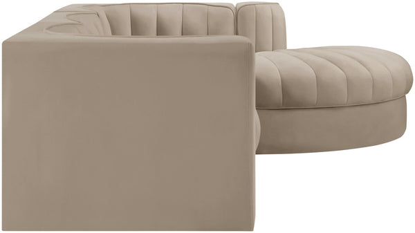 Meridian Furniture Rummi Four Piece Modular Sectional Velvet Performance Fabric Channel Tufted Sofa 660Beige-Sec4C