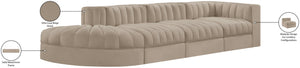 Meridian Furniture Rummi Four Piece Modular Sectional with Channel Tufting in Stain Resistant Velvet 660Beige-Sec4D