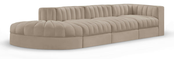 Meridian Furniture Rummi Four Piece Modular Sectional with Channel Tufting in Stain Resistant Velvet 660Beige-Sec4D
