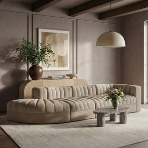 Meridian Furniture Rummi Four Piece Modular Sectional with Channel Tufting in Stain Resistant Velvet 660Beige-Sec4D