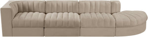 Meridian Furniture Rummi Four Piece Modular Sectional with Channel Tufting in Stain Resistant Velvet 660Beige-Sec4D