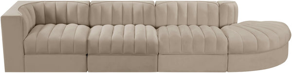 Meridian Furniture Rummi Four Piece Modular Sectional with Channel Tufting in Stain Resistant Velvet 660Beige-Sec4D