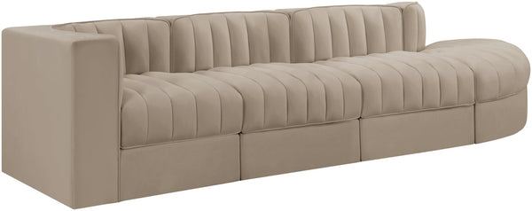 Meridian Furniture Rummi Four Piece Modular Sectional with Channel Tufting in Stain Resistant Velvet 660Beige-Sec4D