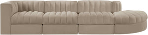Meridian Furniture Rummi Four Piece Modular Sectional with Channel Tufting in Stain Resistant Velvet 660Beige-Sec4D