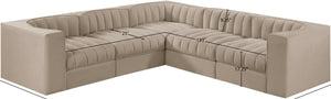 Meridian Furniture Rummi Five Piece Modular Sectional with Channel Tufted Velvet and Flexible Layout 660Beige-Sec5B