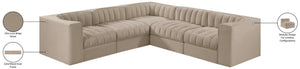 Meridian Furniture Rummi Five Piece Modular Sectional with Channel Tufted Velvet and Flexible Layout 660Beige-Sec5B