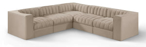 Meridian Furniture Rummi Five Piece Modular Sectional with Channel Tufted Velvet and Flexible Layout 660Beige-Sec5B