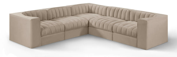 Meridian Furniture Rummi Five Piece Modular Sectional with Channel Tufted Velvet and Flexible Layout 660Beige-Sec5B