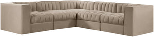 Meridian Furniture Rummi Five Piece Modular Sectional with Channel Tufted Velvet and Flexible Layout 660Beige-Sec5B
