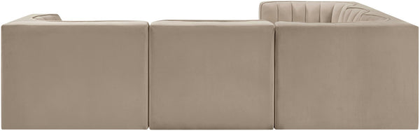 Meridian Furniture Rummi Five Piece Modular Sectional with Channel Tufted Velvet and Flexible Layout 660Beige-Sec5B