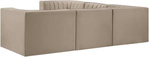 Meridian Furniture Rummi Five Piece Modular Sectional with Channel Tufted Velvet and Flexible Layout 660Beige-Sec5B