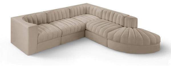 Meridian Furniture Rummi Five Piece Modular Sectional Velvet Upholstered with Channel Tufting Living Room 660Beige-Sec5C