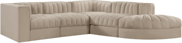 Meridian Furniture Rummi Five Piece Modular Sectional Velvet Upholstered with Channel Tufting Living Room 660Beige-Sec5C