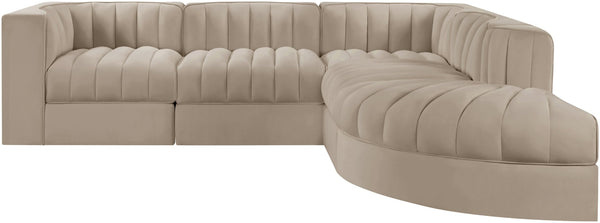 Meridian Furniture Rummi Five Piece Modular Sectional Velvet Upholstered with Channel Tufting Living Room 660Beige-Sec5C