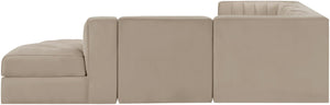 Meridian Furniture Rummi Five Piece Modular Sectional Velvet Upholstered with Channel Tufting Living Room 660Beige-Sec5C
