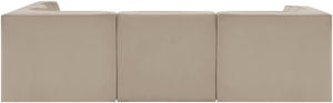 Meridian Furniture Rummi Five Piece Modular Sectional Velvet Upholstered with Channel Tufting Living Room 660Beige-Sec5C