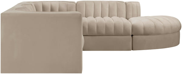 Meridian Furniture Rummi Five Piece Modular Sectional Velvet Upholstered with Channel Tufting Living Room 660Beige-Sec5C