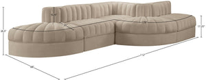 Meridian Furniture Rummi Five Piece Modular Sectional Velvet Performance Fabric Channel Tufted Lounge Sofa 660Beige-Sec5D