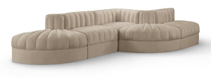 Meridian Furniture Rummi Five Piece Modular Sectional Velvet Performance Fabric Channel Tufted Lounge Sofa 660Beige-Sec5D