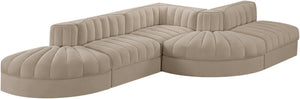 Meridian Furniture Rummi Five Piece Modular Sectional Velvet Performance Fabric Channel Tufted Lounge Sofa 660Beige-Sec5D