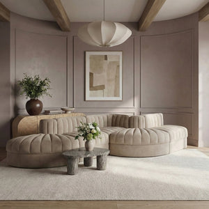 Meridian Furniture Rummi Five Piece Modular Sectional Velvet Performance Fabric Channel Tufted Lounge Sofa 660Beige-Sec5D