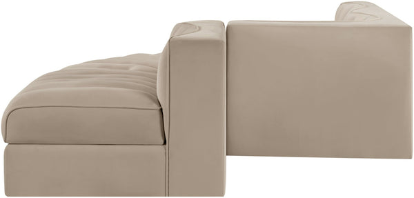 Meridian Furniture Rummi Five Piece Modular Sectional Velvet Performance Fabric Channel Tufted Lounge Sofa 660Beige-Sec5D