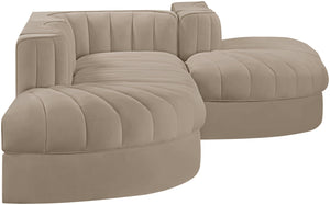 Meridian Furniture Rummi Five Piece Modular Sectional Velvet Performance Fabric Channel Tufted Lounge Sofa 660Beige-Sec5D