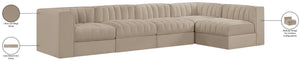 Meridian Furniture Rummi Five Piece Modular Sectional with Channel Tufted Velvet and Stain Resistant Fabric 660Beige-Sec5E