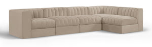 Meridian Furniture Rummi Five Piece Modular Sectional with Channel Tufted Velvet and Stain Resistant Fabric 660Beige-Sec5E