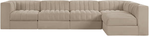 Meridian Furniture Rummi Five Piece Modular Sectional with Channel Tufted Velvet and Stain Resistant Fabric 660Beige-Sec5E