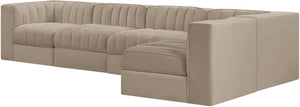Meridian Furniture Rummi Five Piece Modular Sectional with Channel Tufted Velvet and Stain Resistant Fabric 660Beige-Sec5E