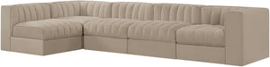 Meridian Furniture Rummi Five Piece Modular Sectional with Channel Tufted Velvet and Stain Resistant Fabric 660Beige-Sec5E